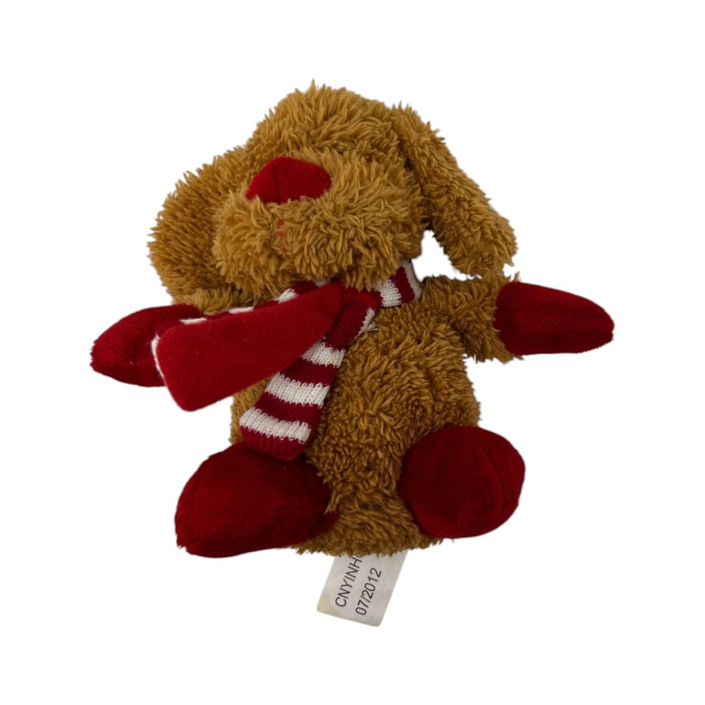 Far East Brokers Plush Dog Toy Brown Red Striped Scarf Winter Holiday